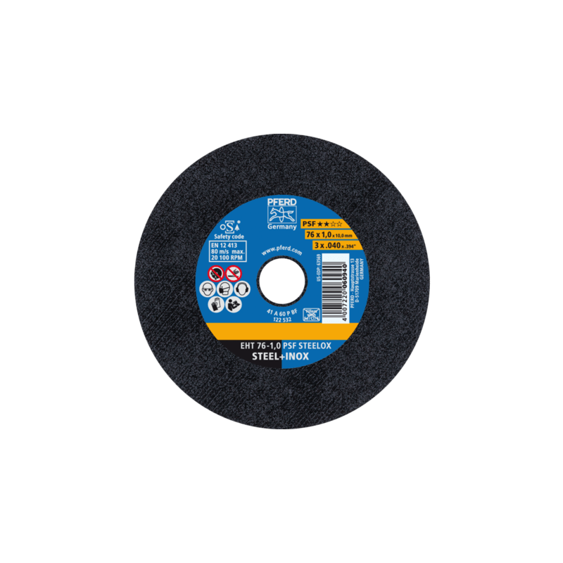 Griešanas disks PFERD EHT76-1,0 PSF Steelox/10