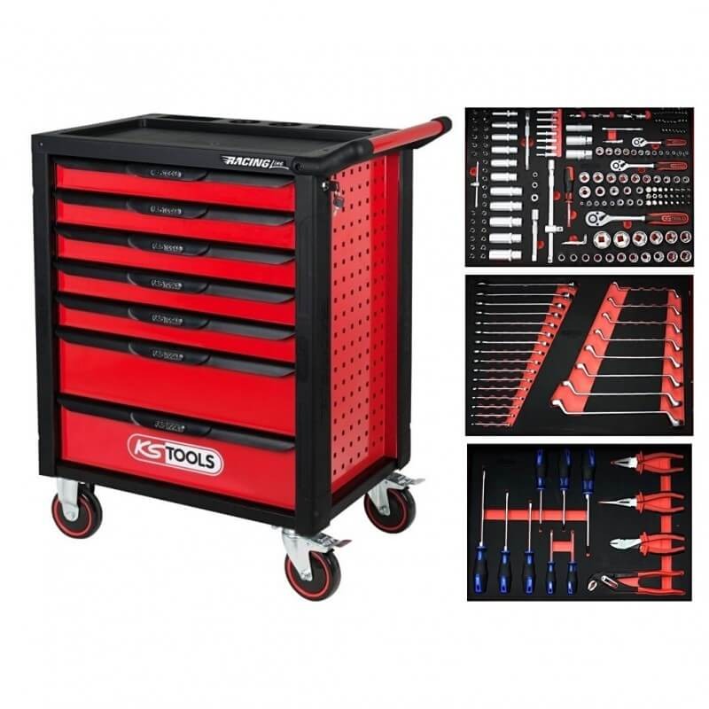 215 daļu instrumentu ratiņi KS TOOLS RACINGline, 7 atvilktnes