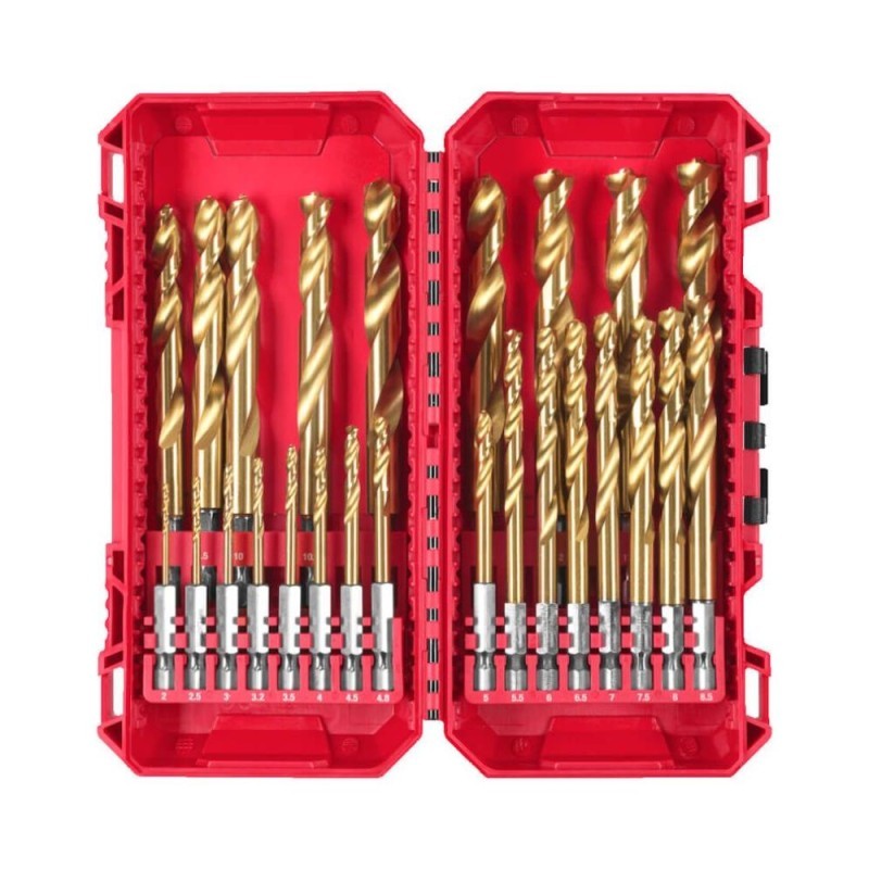 25 dalių metalo grąžtų rinkinys MILWAUKEE ShockWave 1/4" HSS-G TIN