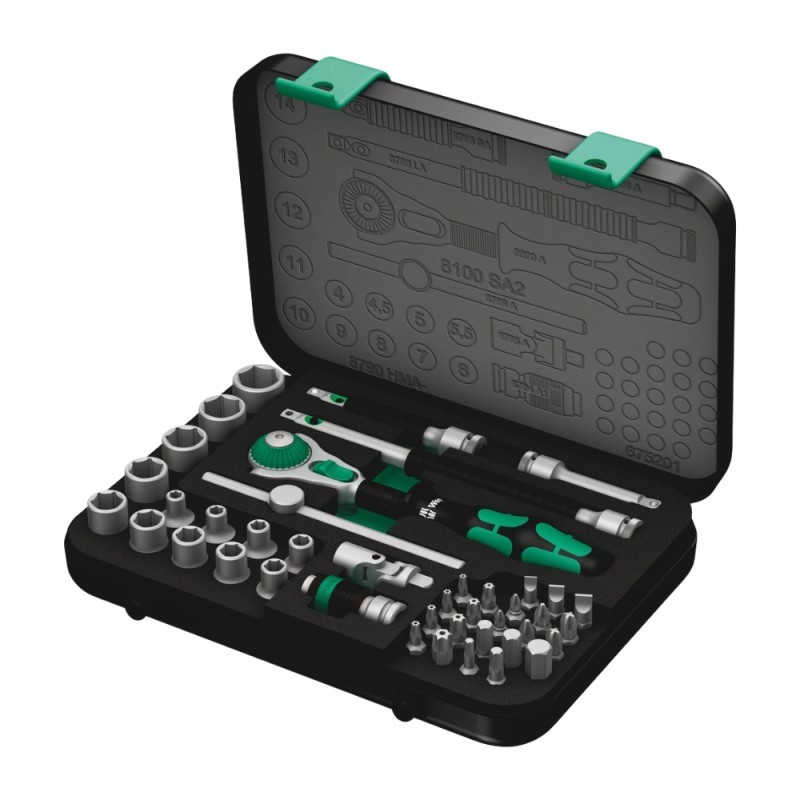 42 daļu tirkšķatslēgas komplekts ar muciņām  WERA 8100 SA 2 Zyklop Speed 1/4″